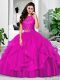 Comfortable Floor Length Fuchsia Sweet 16 Dress Halter Top Sleeveless Zipper