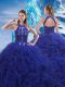 Charming Blue Scoop Neckline Beading and Ruffles Vestidos de Quinceanera Sleeveless Lace Up