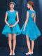 Excellent Baby Blue A-line Lace Damas Dress Lace Up Satin and Lace Sleeveless High Low
