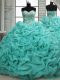 Simple Beading and Pick Ups Quince Ball Gowns Turquoise Lace Up Sleeveless Brush Train