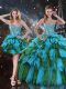 Elegant Sweetheart Sleeveless Organza 15 Quinceanera Dress Beading and Ruffles and Ruffled Layers Lace Up