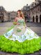 Floor Length Lace Up 15 Quinceanera Dress for Military Ball and Sweet 16 and Quinceanera with Embroidery and Ruffled Layers