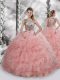 Sleeveless Organza Floor Length Lace Up Sweet 16 Quinceanera Dress in Baby Pink with Beading and Ruffles