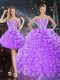 Smart Sleeveless Organza Floor Length Lace Up Ball Gown Prom Dress in Lavender with Beading and Ruffles