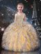 On Sale Champagne Ball Gowns Straps Sleeveless Organza Floor Length Lace Up Beading and Ruffles Pageant Gowns For Girls