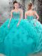 High Quality Aqua Blue Sleeveless Organza Lace Up Ball Gown Prom Dress for Military Ball and Sweet 16 and Quinceanera