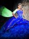 Royal Blue Lace Up Quinceanera Gown Embroidery and Ruffles Sleeveless Brush Train
