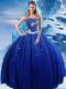 Royal Blue Lace Up Strapless Beading Sweet 16 Quinceanera Dress Tulle Sleeveless