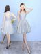 Shining Sleeveless Tulle Knee Length Lace Up Damas Dress in Silver with Lace
