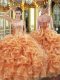 Artistic Organza Sleeveless Floor Length 15th Birthday Dress and Beading and Ruffles