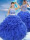 Unique Royal Blue Two Pieces Organza Scoop Sleeveless Beading and Ruffles and Pick Ups Floor Length Zipper Quinceanera Gowns