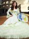 White Long Sleeves Embroidery and Ruffled Layers Floor Length Vestidos de Quinceanera