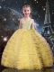 Dazzling Champagne Sleeveless Tulle Lace Up Pageant Gowns For Girls for Quinceanera and Wedding Party