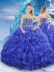 Floor Length Royal Blue 15 Quinceanera Dress Strapless Sleeveless Lace Up