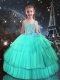 Turquoise Sleeveless Floor Length Beading Lace Up Kids Pageant Dress