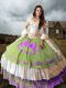 Glamorous Sleeveless Brush Train Lace Up Embroidery and Ruffled Layers 15 Quinceanera Dress