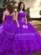 Ball Gowns Quince Ball Gowns Purple Strapless Taffeta Sleeveless Floor Length Zipper