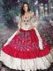 Inexpensive Sleeveless Embroidery and Ruffled Layers Lace Up Quinceanera Gowns