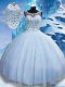 Flare Light Blue Sleeveless Beading Floor Length Quinceanera Gown