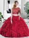 Wonderful Wine Red Quince Ball Gowns Military Ball and Sweet 16 and Quinceanera with Lace and Ruffles Scoop Sleeveless Zipper