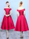 Wine Red Cap Sleeves Appliques Tea Length Court Dresses for Sweet 16