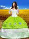 Yellow Green 3 4 Length Sleeve Embroidery Floor Length Quinceanera Dresses