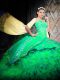 Green Sleeveless Organza Brush Train Lace Up 15 Quinceanera Dress for Military Ball and Sweet 16 and Quinceanera