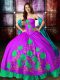 Ideal Sleeveless Lace Up Floor Length Embroidery 15 Quinceanera Dress