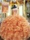 Beautiful Floor Length Lace Up Sweet 16 Dresses Orange for Military Ball and Sweet 16 and Quinceanera with Beading and Ruffles