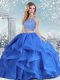 Wonderful Beading and Ruffles Quinceanera Dresses Royal Blue Clasp Handle Long Sleeves Floor Length
