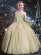 Yellow Green Ball Gowns Tulle Straps Sleeveless Beading Floor Length Lace Up Kids Pageant Dress