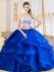 Stylish Royal Blue Ball Gown Prom Dress Military Ball and Sweet 16 and Quinceanera with Beading and Ruffles One Shoulder Sleeveless Criss Cross