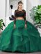 Simple Dark Green Long Sleeves Lace and Ruffles Floor Length Quinceanera Gown