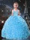 Sleeveless Floor Length Beading and Ruffles Lace Up Kids Pageant Dress with Aqua Blue