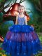 Great Blue Ball Gowns Beading and Ruffled Layers Kids Pageant Dress Lace Up Organza Sleeveless Floor Length