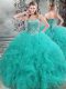 Fabulous Floor Length Turquoise Quinceanera Dresses Organza Sleeveless Beading and Ruffles