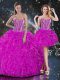 Suitable Fuchsia Lace Up Ball Gown Prom Dress Beading and Ruffles Sleeveless Floor Length