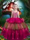 Floor Length Hot Pink Little Girls Pageant Gowns Organza Sleeveless Beading and Ruffled Layers