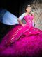Fabulous Brush Train Ball Gowns Quinceanera Gowns Fuchsia Sweetheart Organza Sleeveless Lace Up
