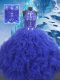 Captivating Blue Lace Up Quinceanera Dress Beading and Ruffles Sleeveless Floor Length