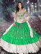 Sumptuous Green Ball Gowns Off The Shoulder Sleeveless Taffeta Floor Length Lace Up Embroidery and Ruffled Layers Quince Ball Gowns