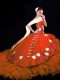 On Sale Rust Red Ball Gowns Taffeta V-neck Sleeveless Embroidery and Ruffles Lace Up Quinceanera Gowns Brush Train