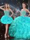 Glamorous Aqua Blue Sleeveless Floor Length Beading and Ruffles Lace Up Quinceanera Gowns
