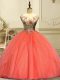 Orange Red Organza Lace Up Quinceanera Gowns Sleeveless Floor Length Appliques