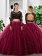 Customized Fuchsia Long Sleeves Tulle Backless Quinceanera Gowns for Military Ball and Sweet 16 and Quinceanera