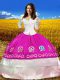 New Style 3 4 Length Sleeve Taffeta Floor Length Lace Up Ball Gown Prom Dress in Multi-color with Embroidery