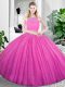 Fuchsia Two Pieces Scoop Sleeveless Organza Floor Length Zipper Lace and Ruching Quinceanera Gown