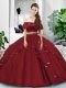 Floor Length Burgundy 15 Quinceanera Dress Off The Shoulder Sleeveless Lace Up