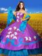 Super Floor Length Multi-color Quinceanera Gowns Taffeta Sleeveless Embroidery