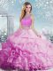 New Style Sleeveless Organza Floor Length Clasp Handle 15th Birthday Dress in Lilac with Beading and Ruffles and Pick Ups